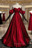 Burgundy Satin Black Tulle Sweetheart Formal Prom Dresses