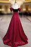 Burgundy Satin Black Velvet Spaghetti Straps Beading Formal Prom Dresses