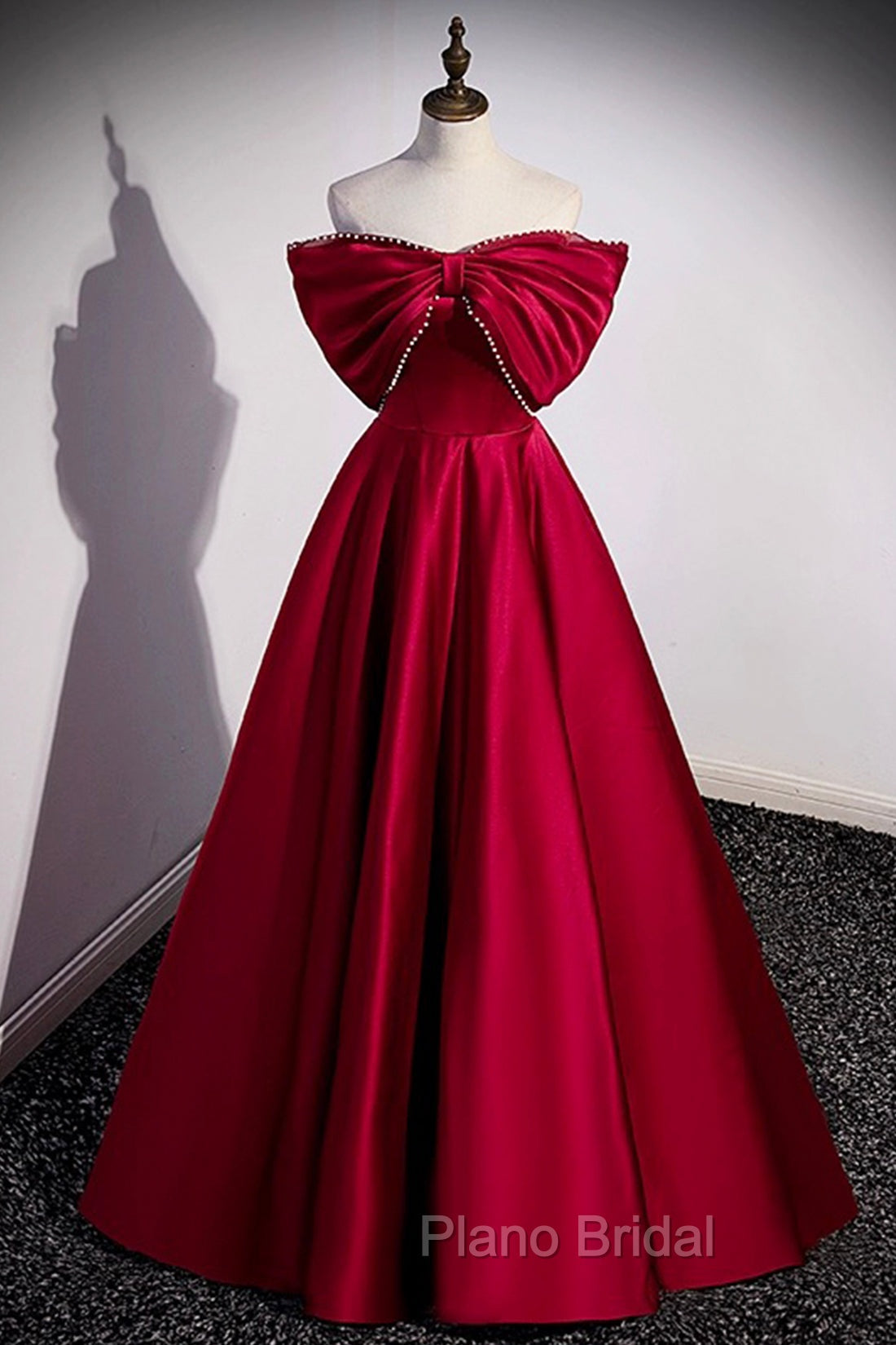 Burgundy Satin Floor Length Formal Prom Dresses, A-Line Off the Shoulder Evening Party Dresses Secondary image