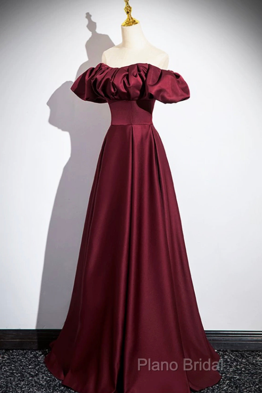 Burgundy Satin Floor Length Formal Prom Dresses, Simple A-Line Formal Party Dresses