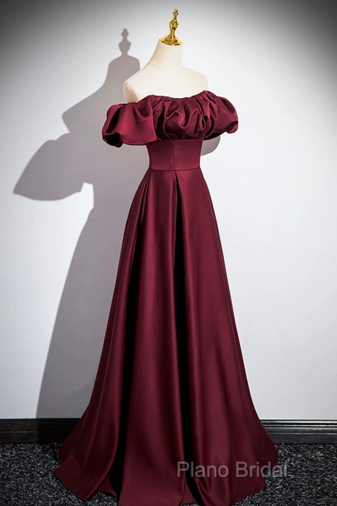 Burgundy Satin Floor Length Formal Prom Dresses, Simple A-Line Formal Party Dresses