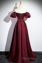 Burgundy Satin Floor Length Formal Prom Dresses, Simple A-Line Formal Party Dresses