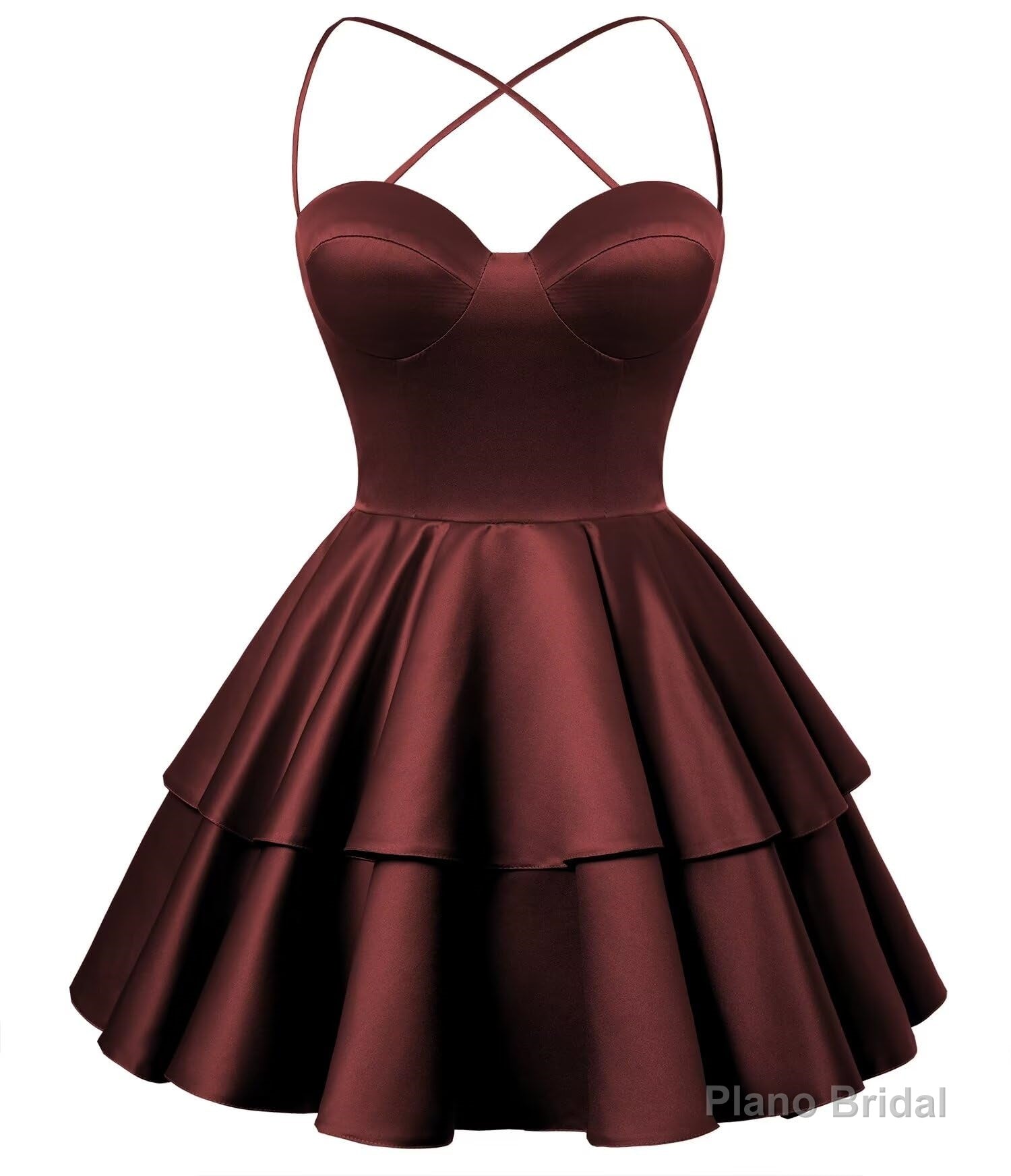 Burgundy Satin Homecoming Dress Sweetheart Neck Tiered Short Graduation Dresses Secondary image
