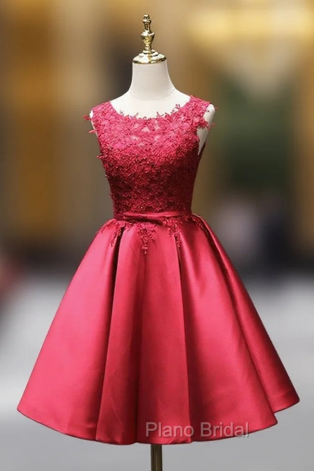 Burgundy Satin Lace Beading Homecoming Dresses Main image