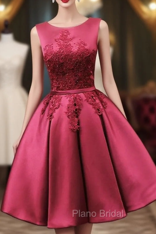 Burgundy Satin Lace Homecoming Dresses Main image