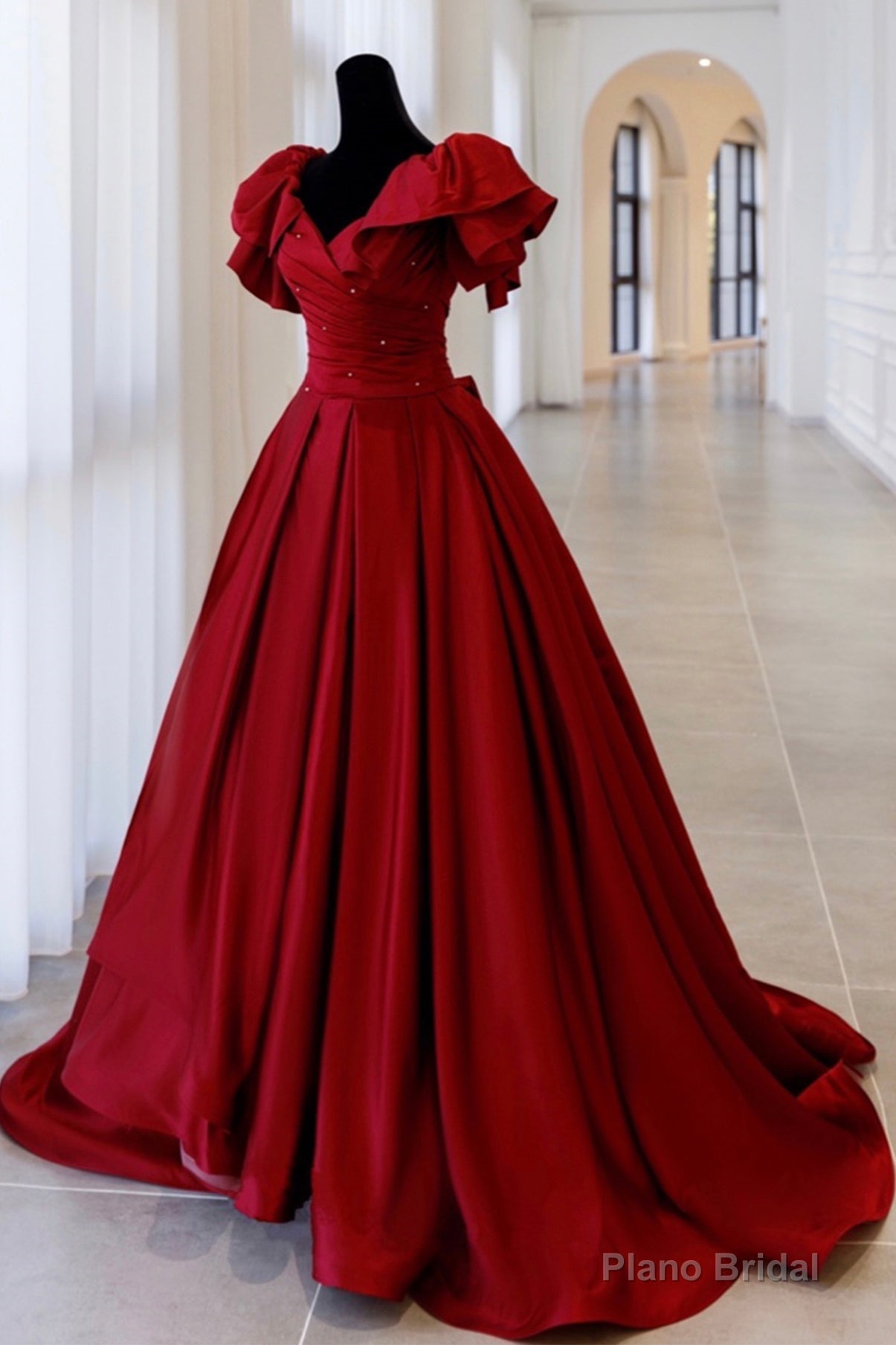 Burgundy Satin Long A Line Prom Dress,Elegant Evening Dress Secondary image