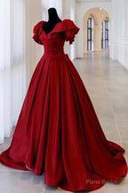 Burgundy Satin Long A Line Prom Dress,Elegant Evening Dress