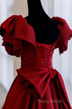 Burgundy Satin Long A Line Formal Prom Dresses Formal Dresses