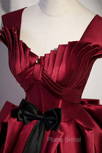 Burgundy Satin Long Formal Prom Dresses, Burgundy A-Line Evening Dresses