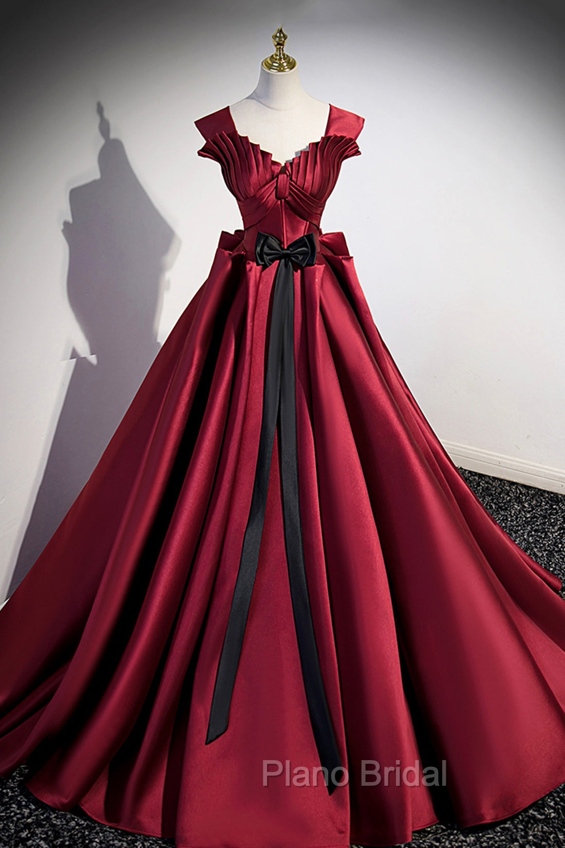 Burgundy Satin Long Formal Prom Dresses, Burgundy A-Line Evening Dresses Main image