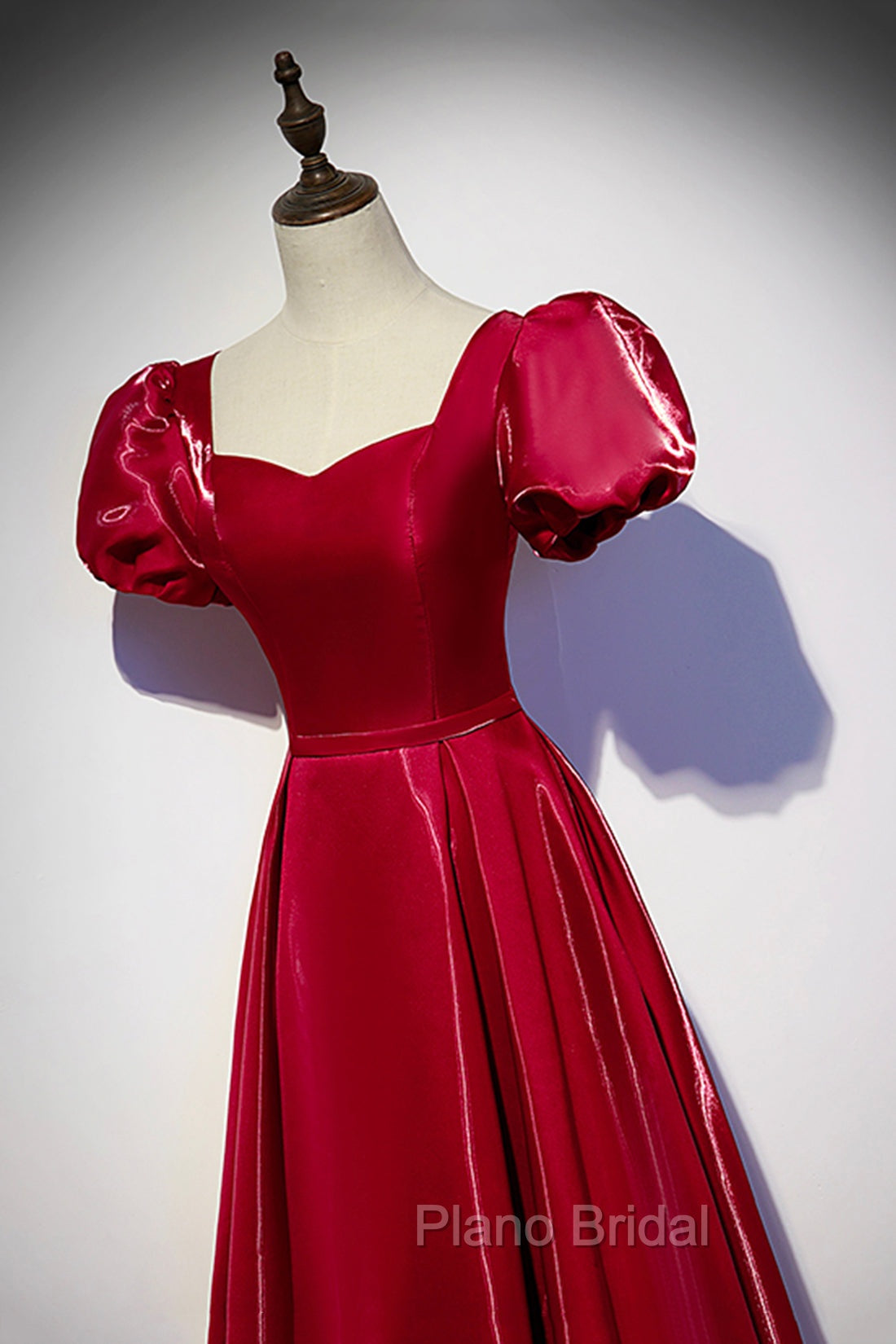Burgundy Satin Long Formal Prom Dresses, Simple A-Line Evening Dresses Secondary image