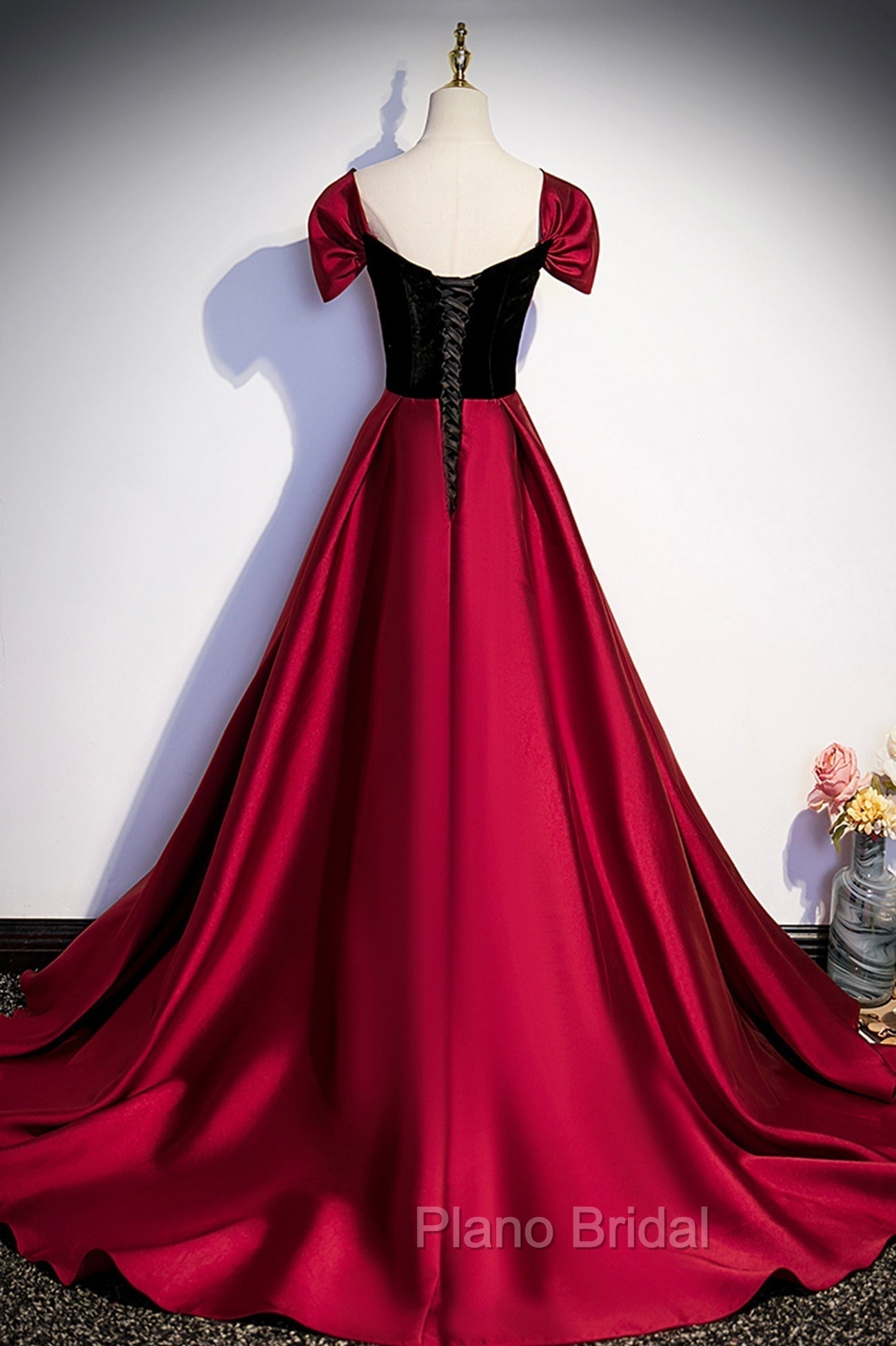 Burgundy Satin Long Formal Prom Dresses, Simple A-Line Evening Party Dresses