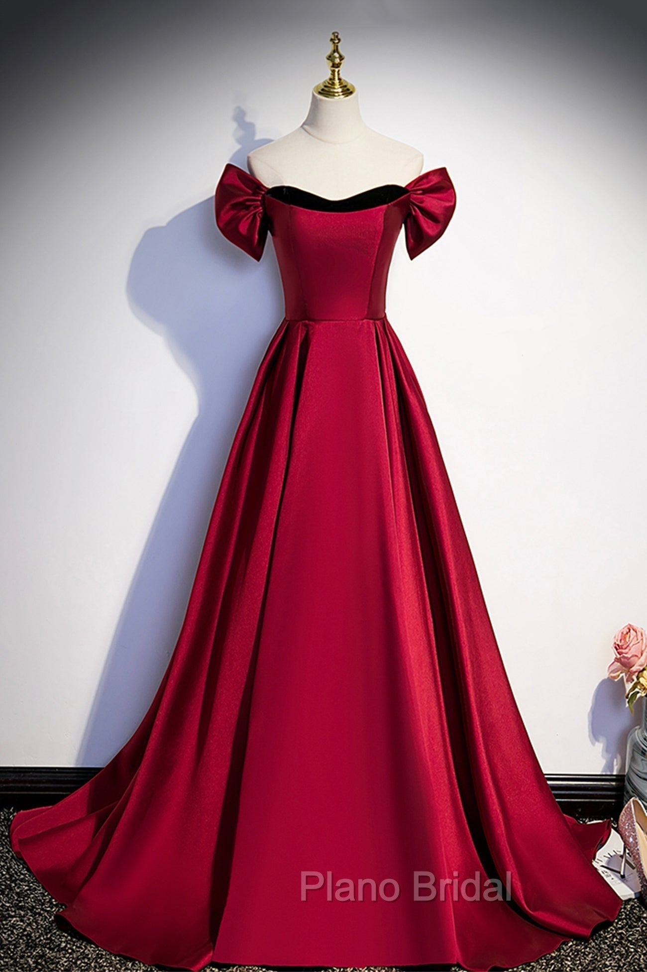 Burgundy Satin Long Formal Prom Dresses, Simple A-Line Evening Party Dresses Main image