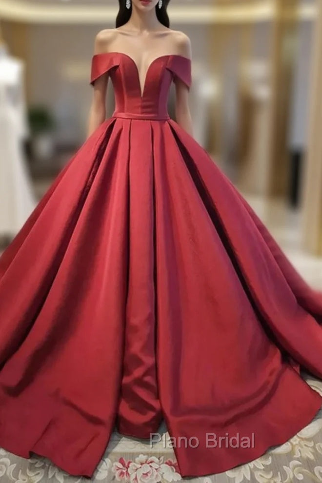 Burgundy Satin Off the Shoulder Formal Formal Prom Dresses