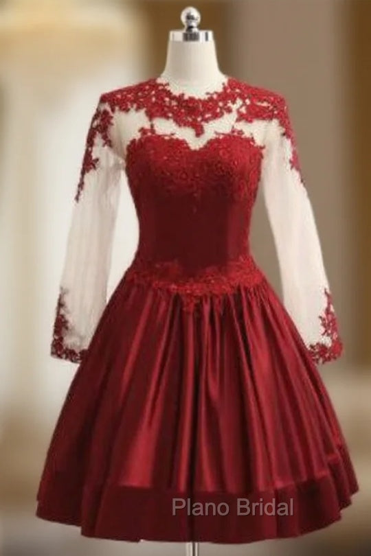 Burgundy Satin Short Lace Elegant Short Cocktail Dresses