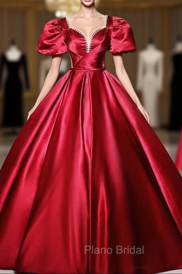 Burgundy Satin Short Sleeve Quinceanera Dresses Main image