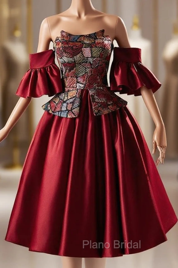 Burgundy Satin Strapless Homecoming Dresses