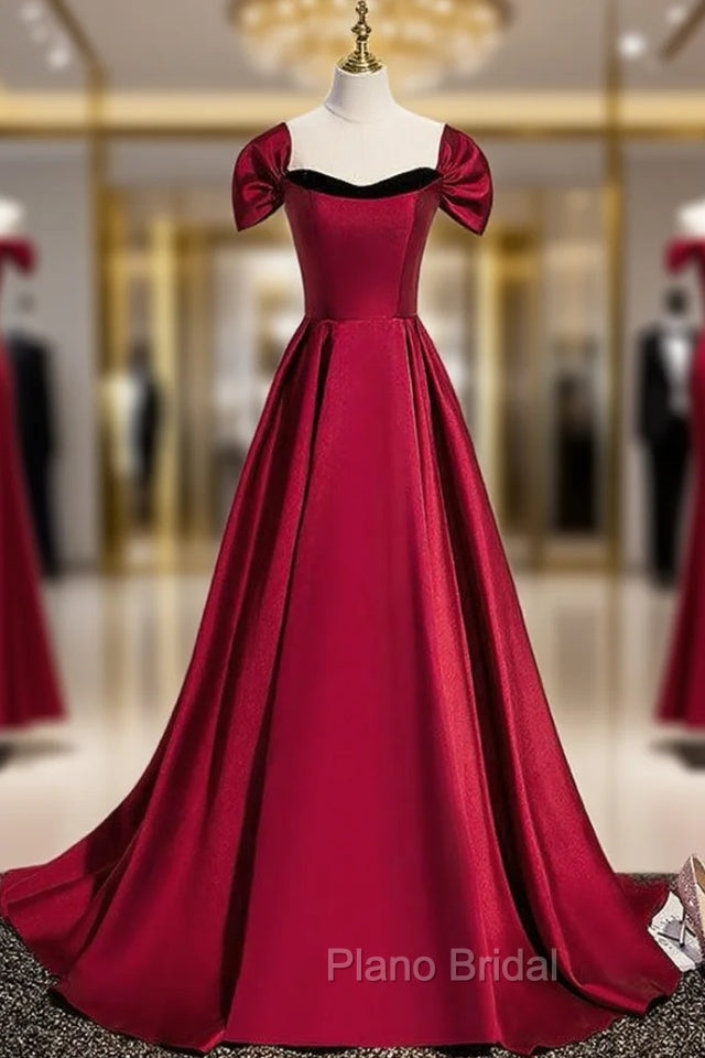 Burgundy Satin Strapless Formal Prom Dresses With Detachable Sleeve