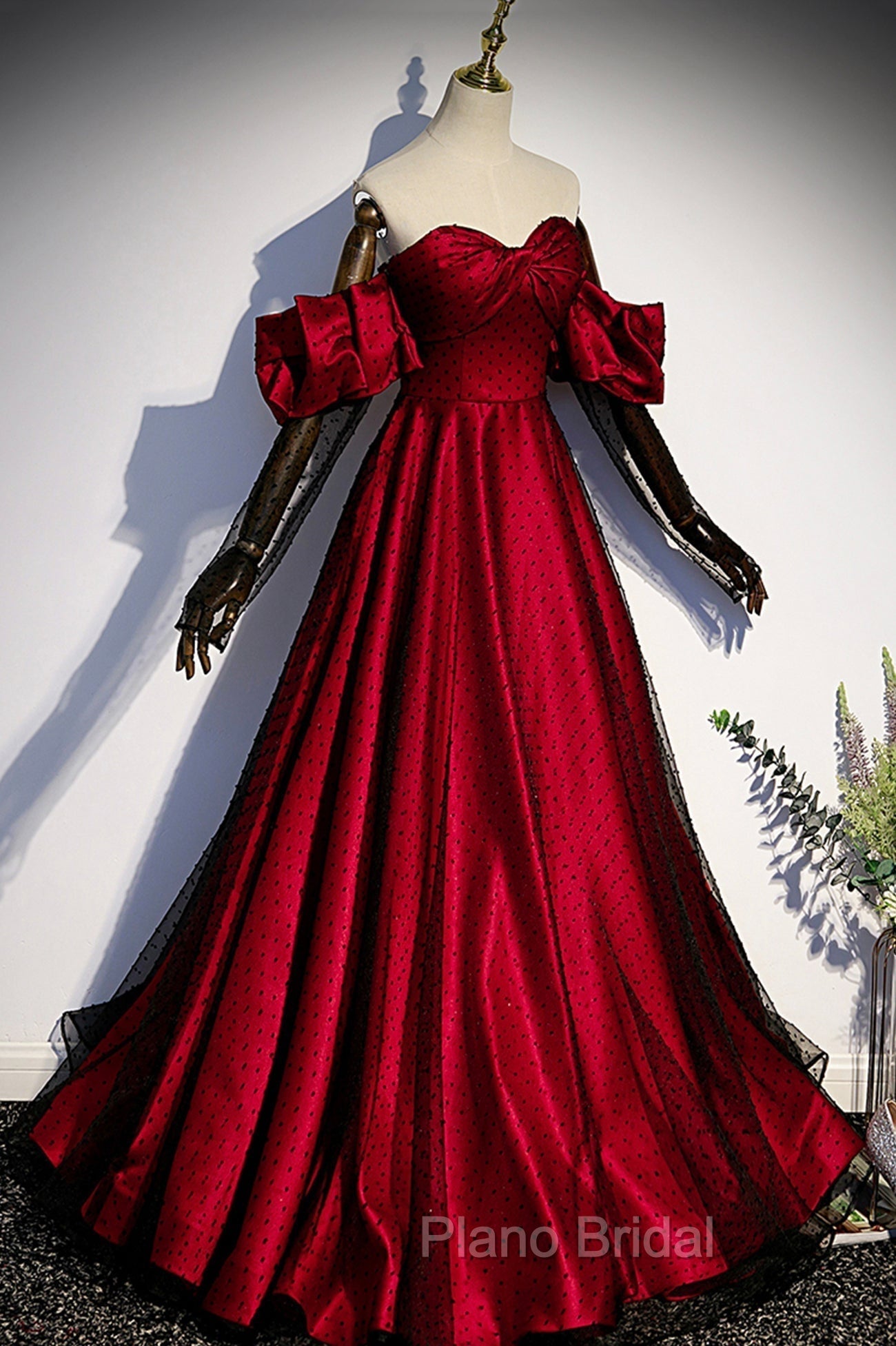 Burgundy Satin Tulle Long Formal Prom Dresses Evening Dresses Secondary image