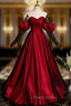 Burgundy Satin Tulle Long Formal Prom Dresses Evening Dresses