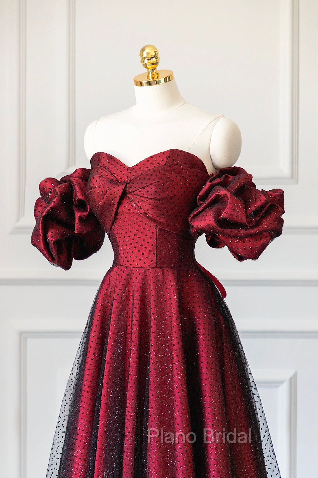 Burgundy Satin Tulle Long Formal Prom Dresses, Off Shoulder Evening Party Dresses Secondary image