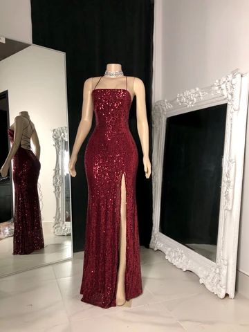 Burgundy Sequin Long Formal Prom Dresses, Special Occasion Dresses