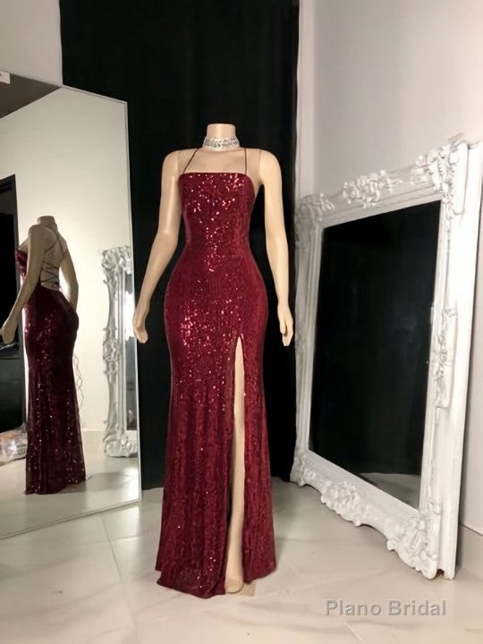 Burgundy sequin long prom dress, Special Occasion Dresses Main image