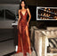 Burgundy Shiny Sequins V-Neck Long Elegant Sexy Backless Sleeveless Front Slit Ball Gown Formal Evening Dresses Party Dresses