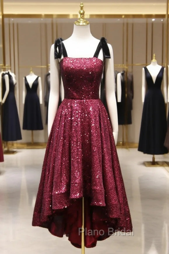 Burgundy Sequins Straps Formal Prom Dresses Main image