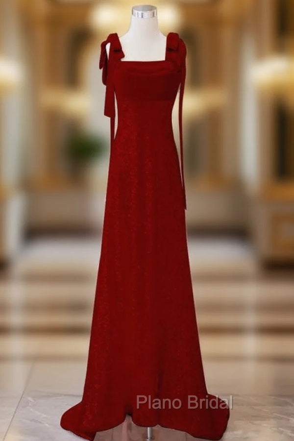 Burgundy Sequins Straps Long Formal Prom Dresses Main image