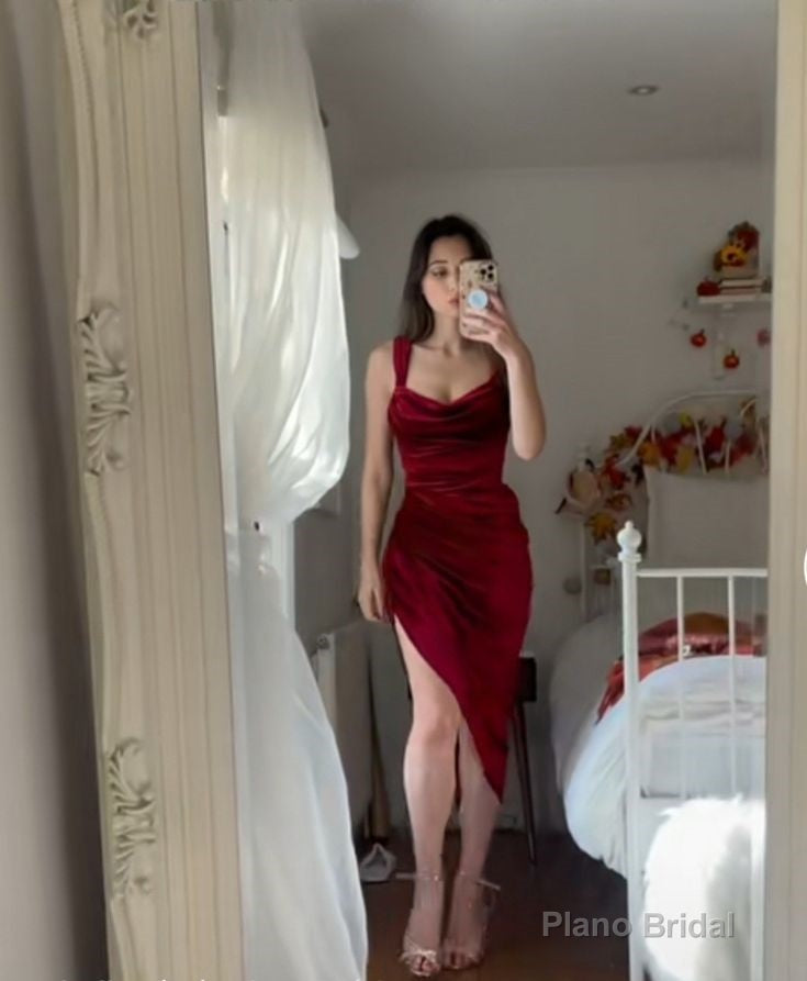 Burgundy Sheath Short Party Dress Simple Prom Dress Secondary image