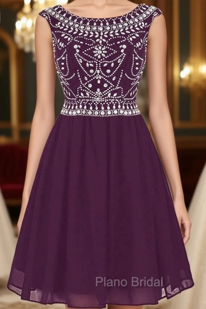 Burgundy Short Mini Chiffon Scoop Cap Sleeve Homecoming Dresses Main image