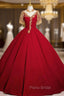 Burgundy Short Sleeve Beading Sequins Quinceanera Dresses