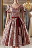 Burgundy Short Sleeve Homecoming Dresses