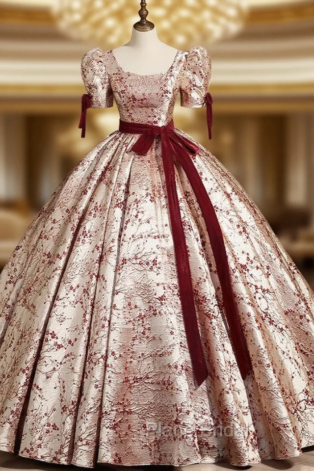 Burgundy Short Sleeve Quinceanera Dresses Main image