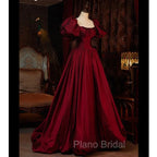 Burgundy Short Sleeves Floor Length Long Evening Dresses Ball Gown Formal Dresses Formal Prom Dresses shops