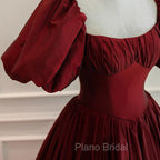Burgundy Short Sleeves Floor Length Long Evening Dresses Ball Gown Formal Dresses Formal Prom Dresses shops