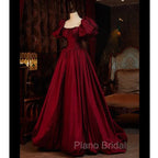 Burgundy Short Sleeves Floor Length Long Evening Dresses Ball Gown Formal Dresses Formal Prom Dresses shops