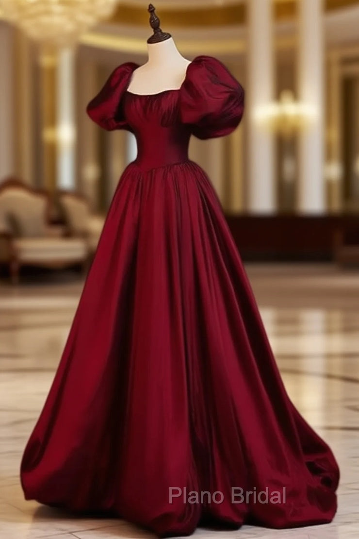 Burgundy Short Sleeves Floor Length Long Evening Dresses Ball Gown Formal Dresses Formal Prom Dresses shops