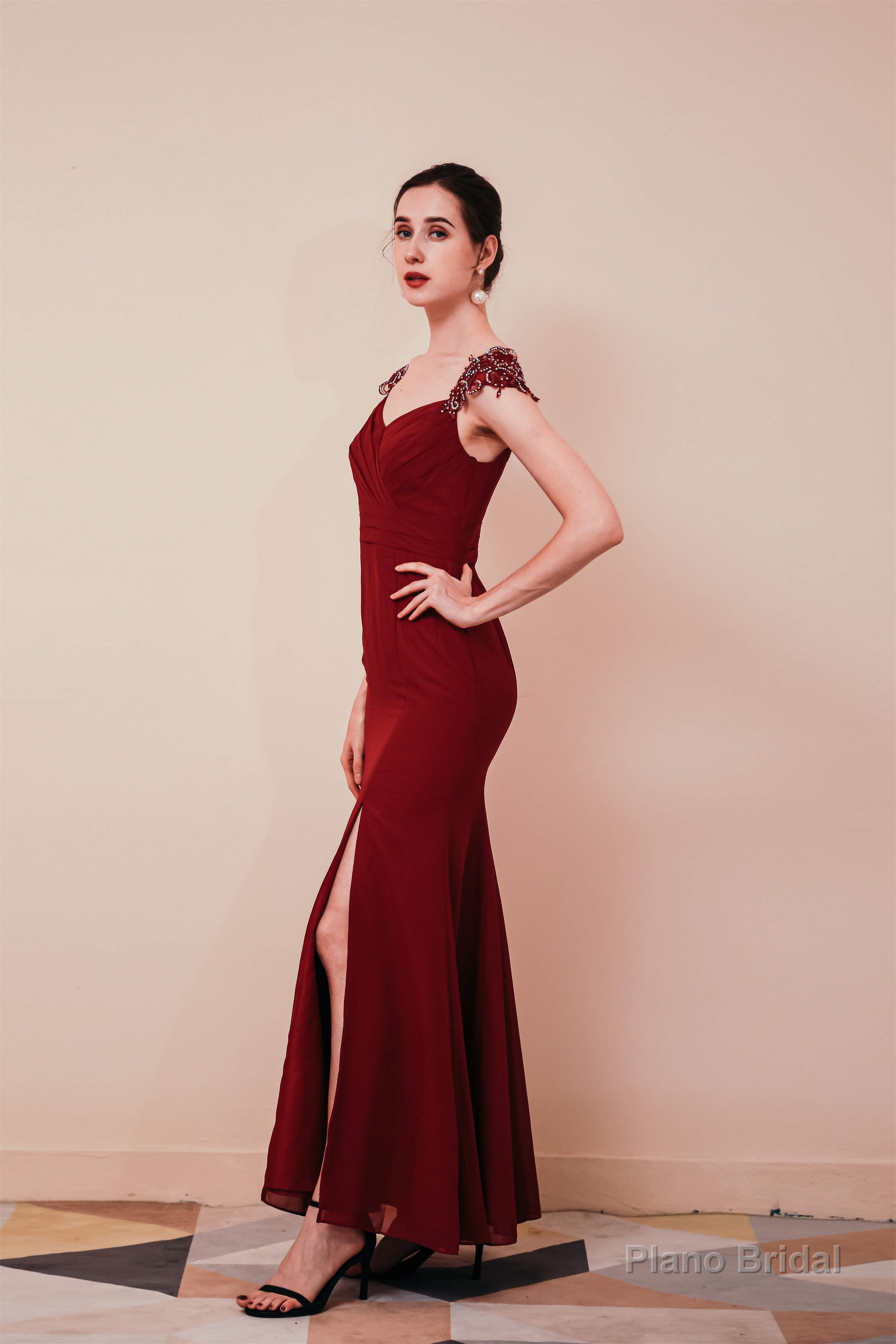 Side Split Mermaid Long Open Back Prom Dresses