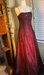 Burgundy Spaghetti Straps Exquisite Beaded Long Tulle Ball Gown Evening Dress Prom Dress