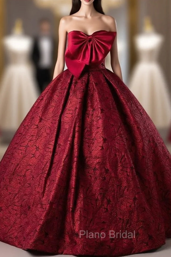 Burgundy Strapless Bow Quinceanera Dresses Main image