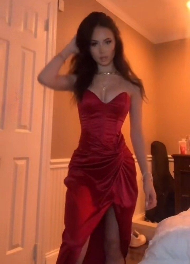 Burgundy Strapless Long Formal Prom Dresses Formal Evening Dresses With Slit