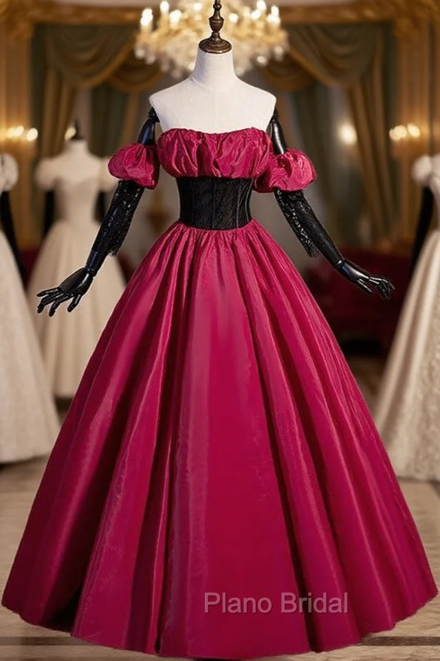 Burgundy Strapless Pleats Black Velvet Formal Prom Dresses Main image