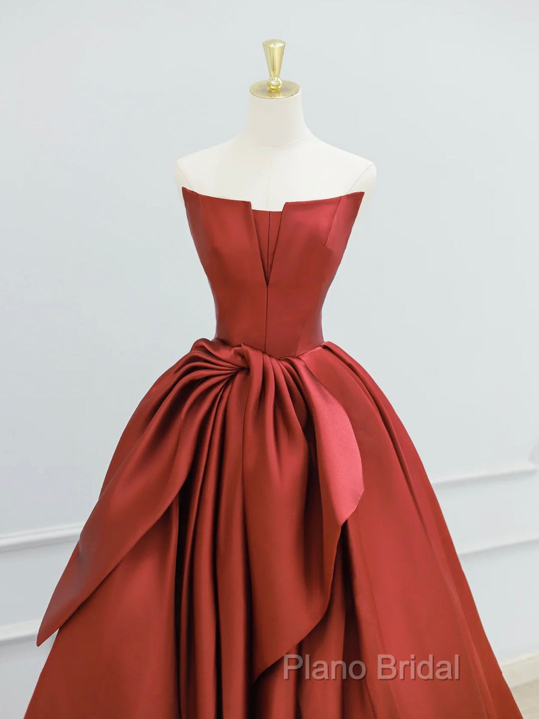 Burgundy Strapless Satin Long Formal Prom Dresses, Beautiful A-Line Formal Party Dresses