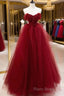 Burgundy Sweetheart Ball Gown Tulle With Beaded Formal Prom Dresses, Burgundy Party Dresses