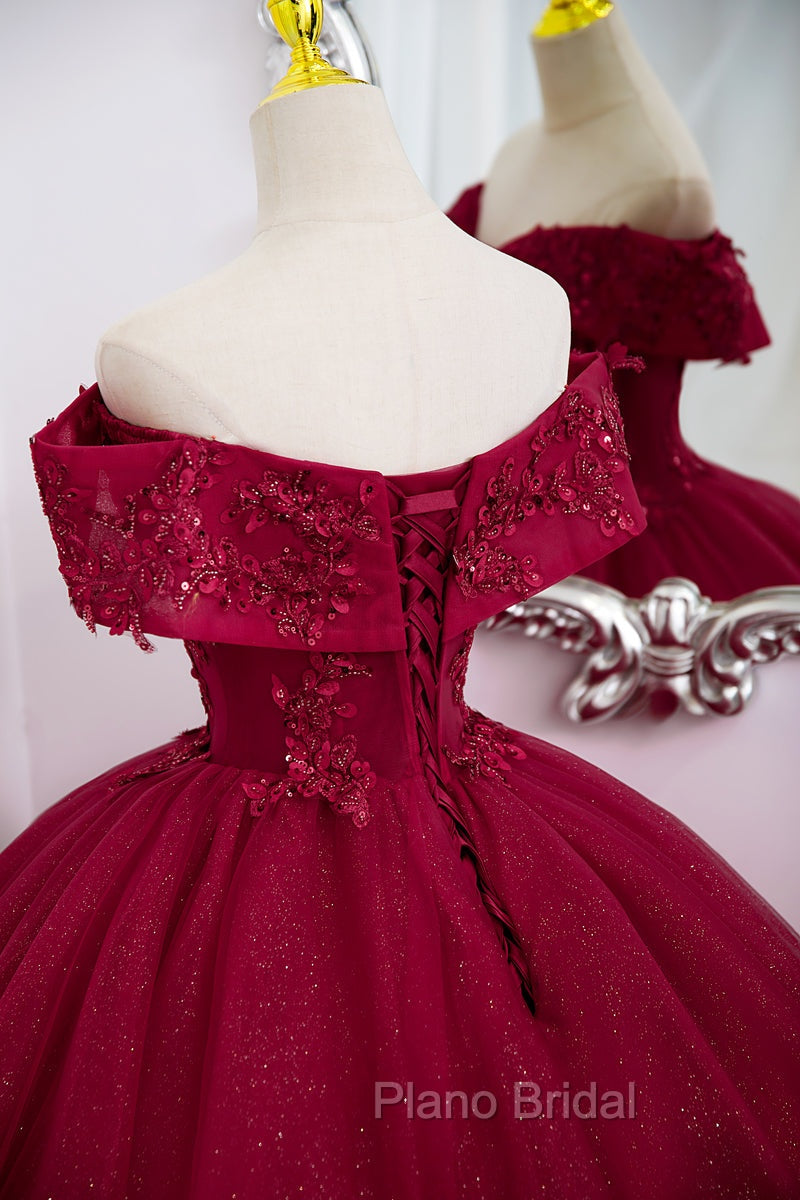 Burgundy Sweetheart Flowers Sequins Lace Party Dresses, Long Formal Dresses Formal Prom Dresses