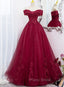 Burgundy Sweetheart Flowers Sequins Lace Party Dresses, Long Formal Dresses Formal Prom Dresses