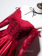 Burgundy Sweetheart Lace Satin Long Formal Prom Dresses Burgundy Evening Dresses
