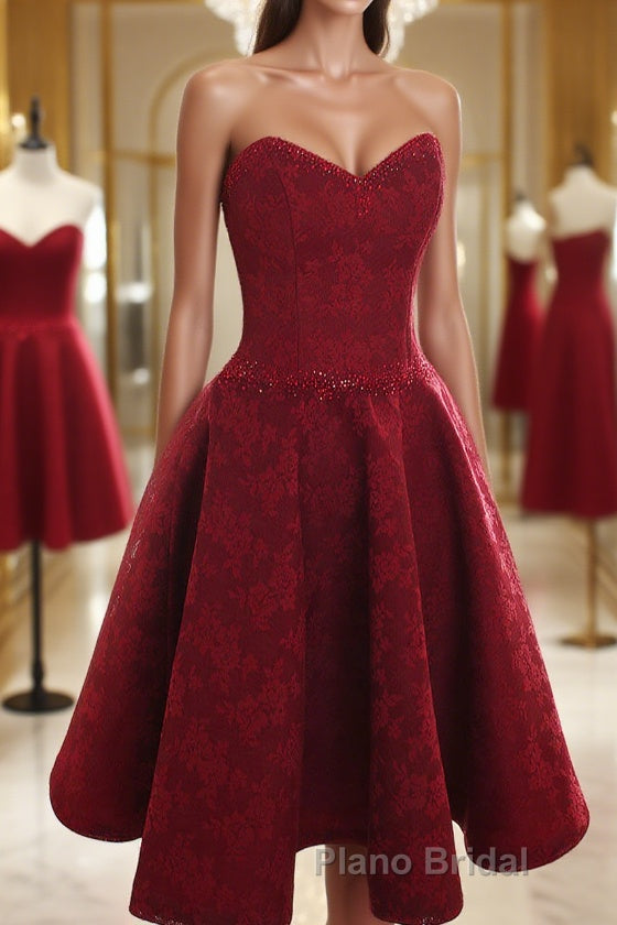 Burgundy sweetheart lace short Formal Prom dress burgundy homecoming dress Main image